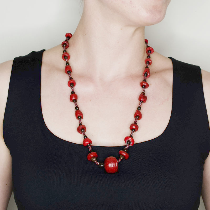 Ruby Red Recycled Glass Statement Necklace from Botswana
