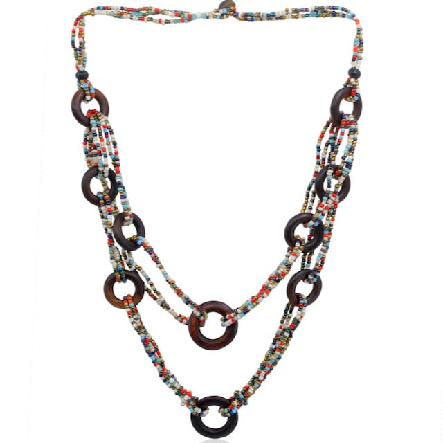 Colorful Beaded Reclaimed Wood Statement Necklace from Namibia