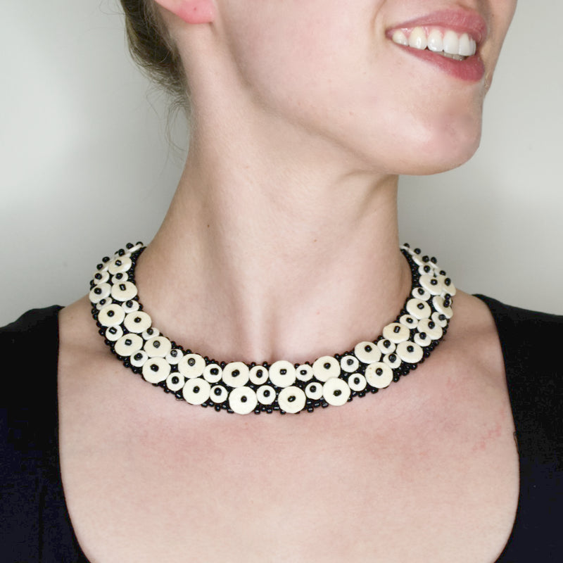 Omba Ostrich Egg Collar Necklace from Namibia - Eggshell