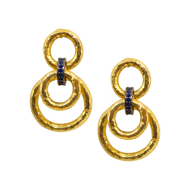 Gold Plated Brass Turkish Earrings - Blue Gems