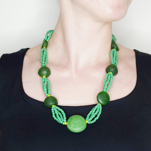 Delta Sea Green Recycled Glass Statement Necklace from Botswana