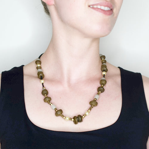 Brown and Gold Recycled Glass Statement Necklace from Botswana