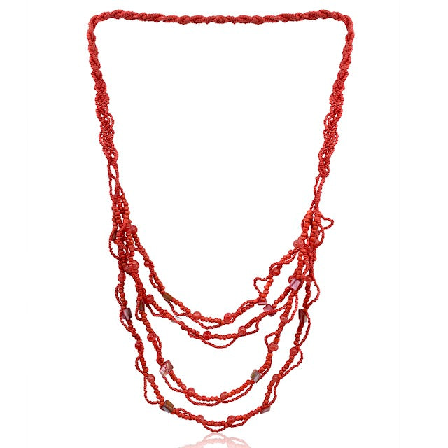 Coral Red Shell and Bead Statement Necklace from Namibia