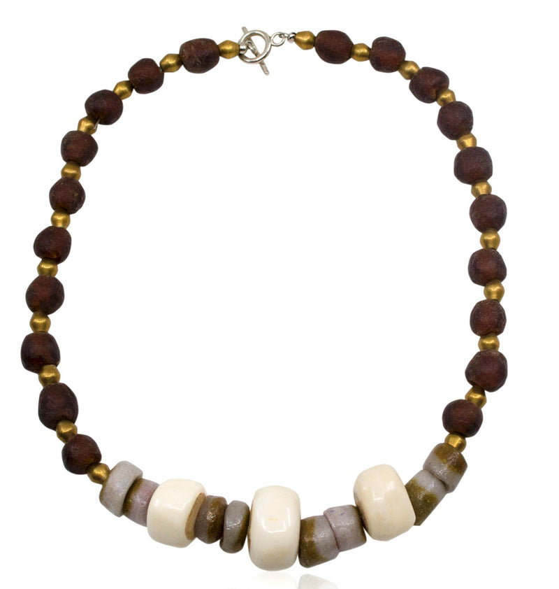 Brown Recycled Glass Chunky Statement Necklace from Botswana