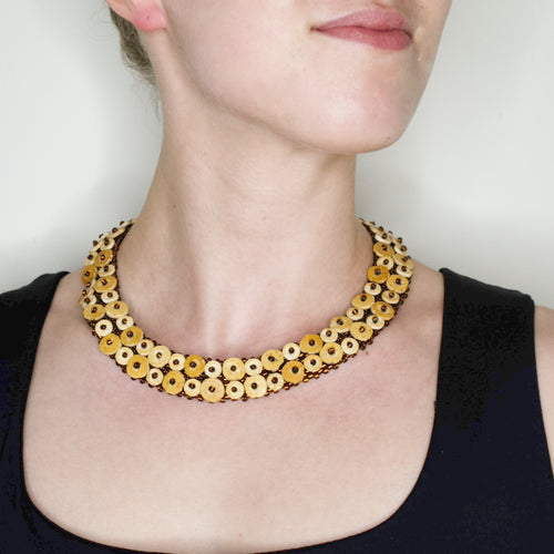 Omba Ostrich Egg Collar Necklace from Namibia - Coffee