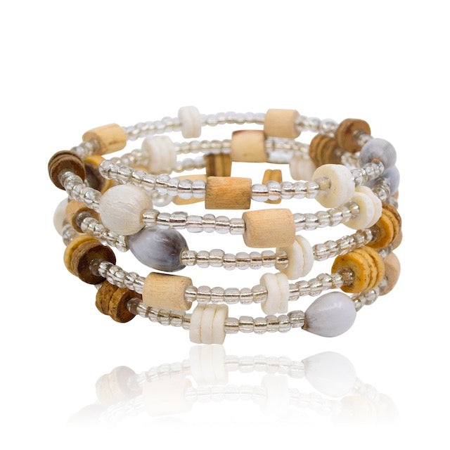 Omba Ostrich Egg and Bead Wrap Bracelet from Namibia - Sand