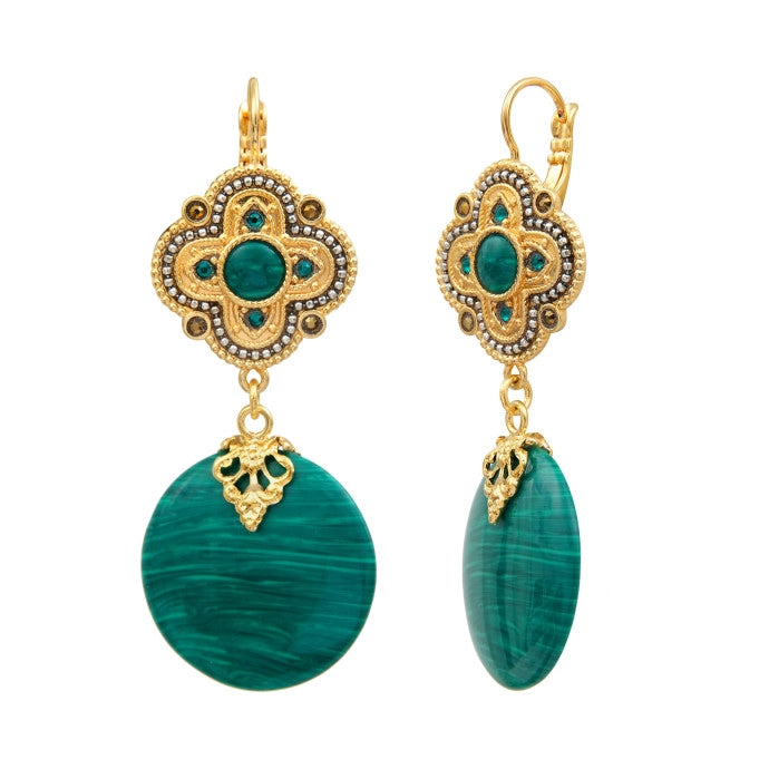 Positano Malachite Gold Statement Earrings by Satellite Paris