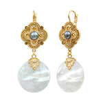 Positano Mother of Pearl Gold Statement Earrings by Satellite Paris
