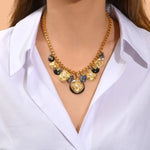 Stunning Mother of Pearl and Labradorite Gold Statement Necklace by Satellite Paris