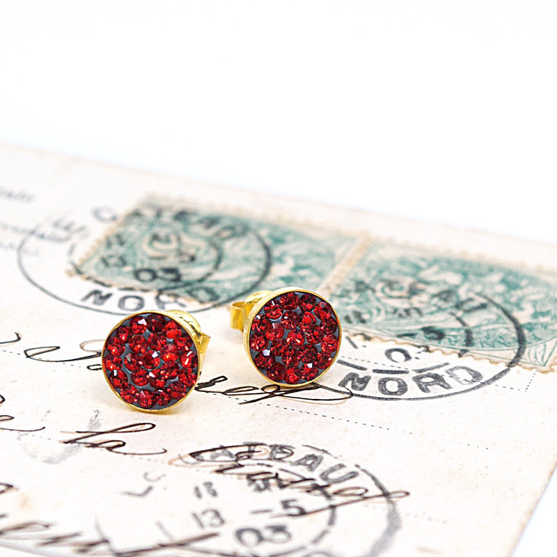 Ruby Crystal Post Earrings from Turkey