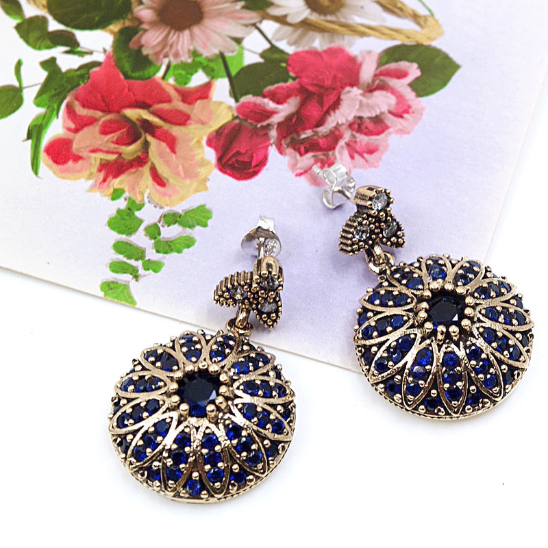 Vintage Inspired Turkish Ottoman Sapphire Earrings