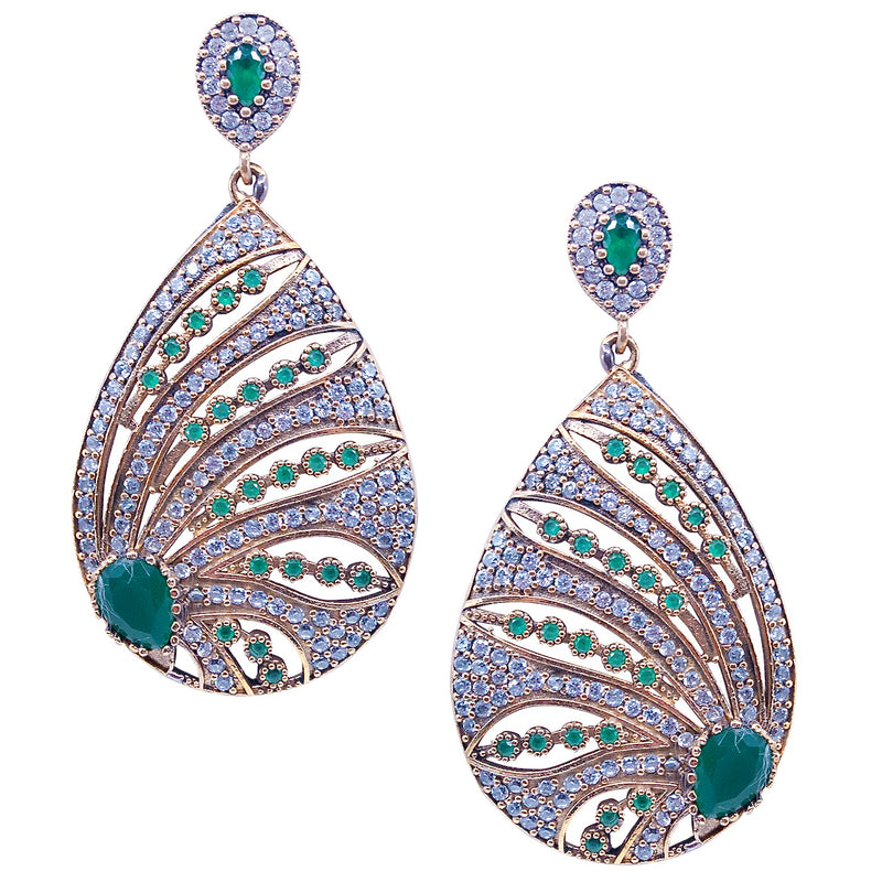 Antique-Ottoman-Inspired Emerald Jade Turkish Earrings