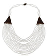White Beaded Reclaimed Wood Statement Necklace from Namibia