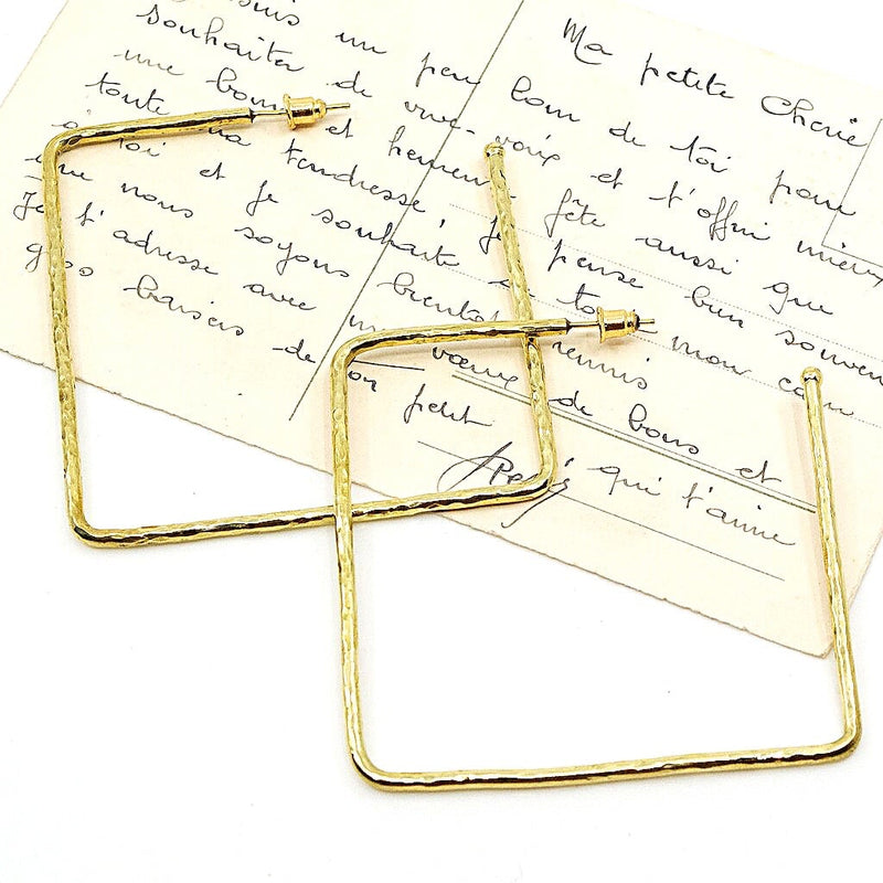 Large Square "Hoop" Brass Earrings