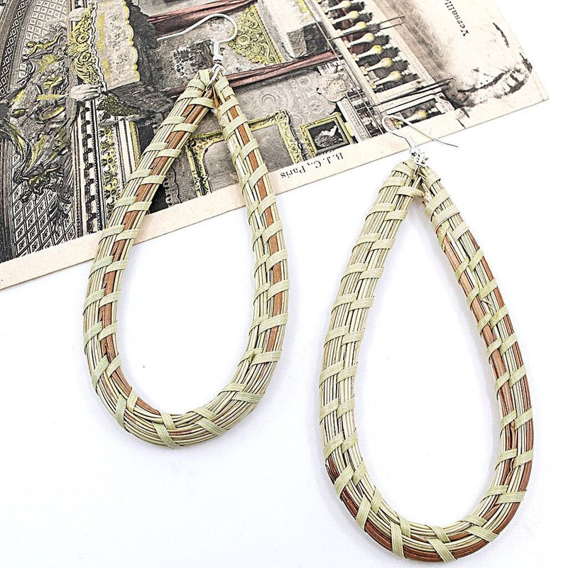Gullah-Geechee Woven Long Tear Drop Sweetgrass Earrings