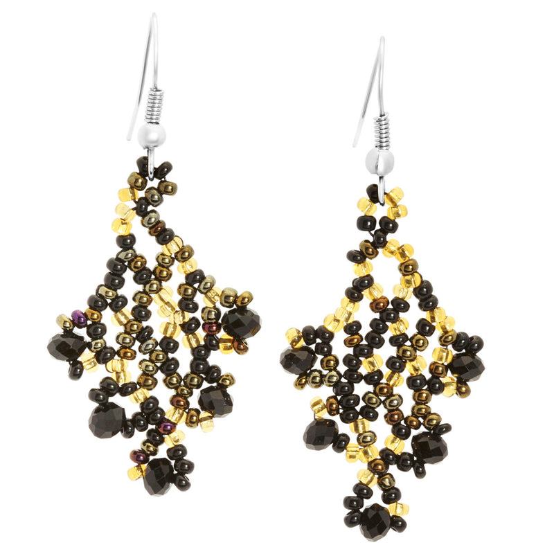 Hand Beaded Earrings - Shimmering Black and Gold