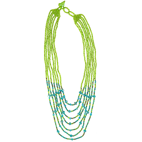 Hand Beaded Necklace - Shimmering Green and Blue