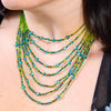 Hand Beaded Necklace - Shimmering Green and Blue
