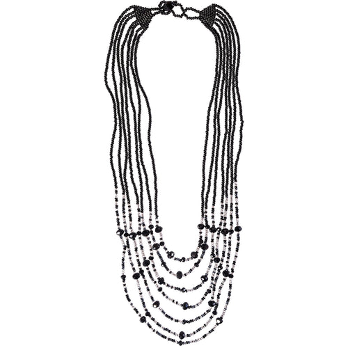 Hand Beaded Necklace - Shimmering Black and Crystal