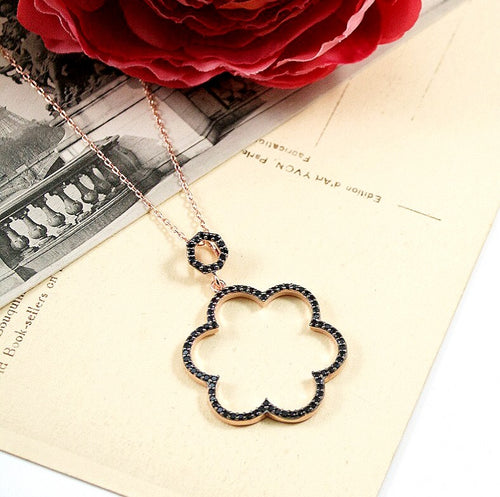 Rose Gold Plated Sterling Silver Flower Pendant Necklace