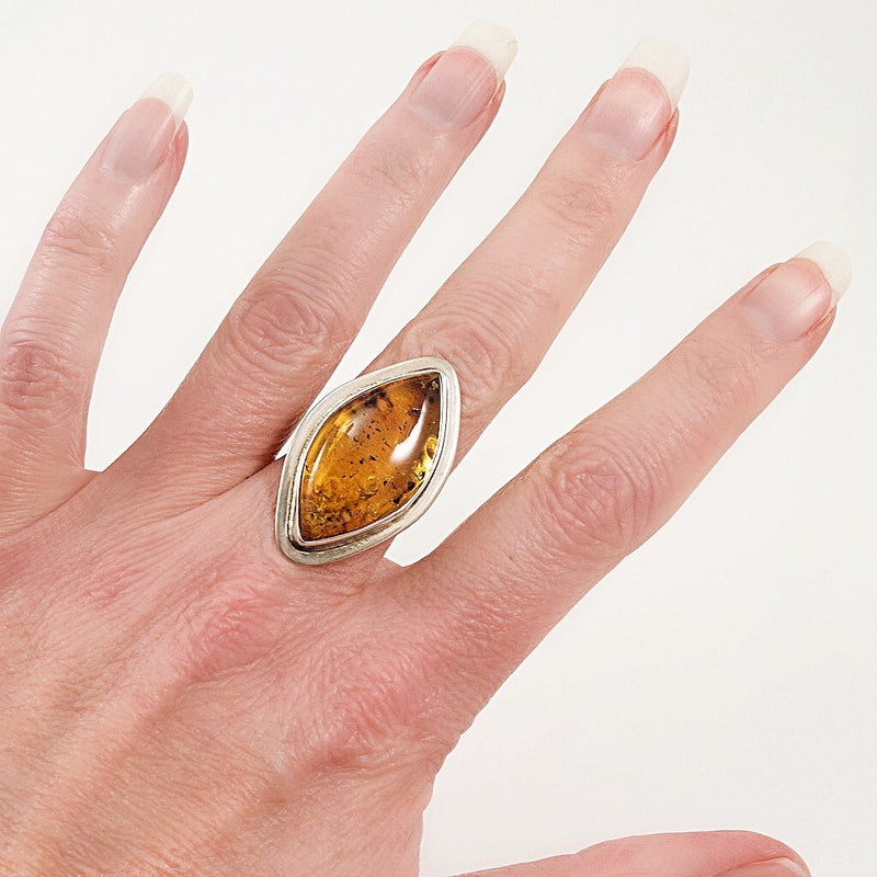 Chiapas Amber and Sterling Silver Ring - Size 6