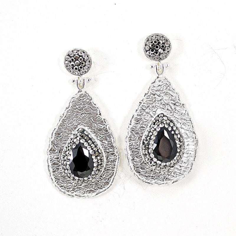 Onyx and Crystal Drop Earrings
