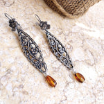 Silver Filigree Mold and Amber Drop Earrings