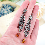 Silver Filigree Mold and Amber Drop Earrings