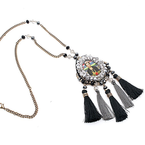 Frida Kahlo Crystal Encrusted Statement Necklace - Long