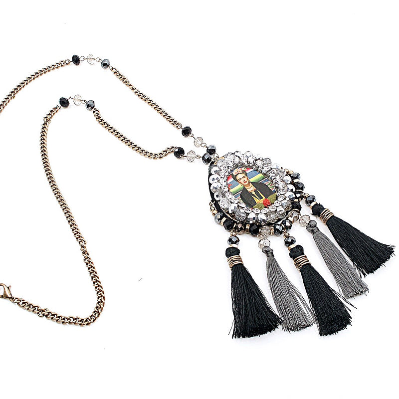 Frida Kahlo Crystal Encrusted Statement Necklace - Long