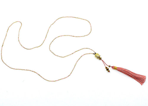 Long Silk Tassel Beaded Buddha Necklace - Light Pink
