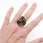 Gold and Black Hand Beaded Ring - Size 7