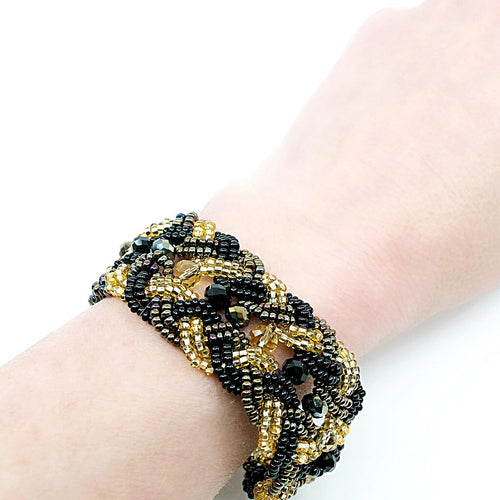 Hand Beaded Bracelet - Black and Gold