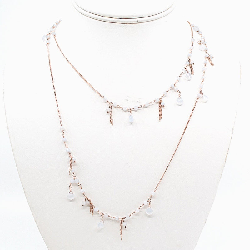 Elegant Chalcedony and Rose Gold  Necklace - Long