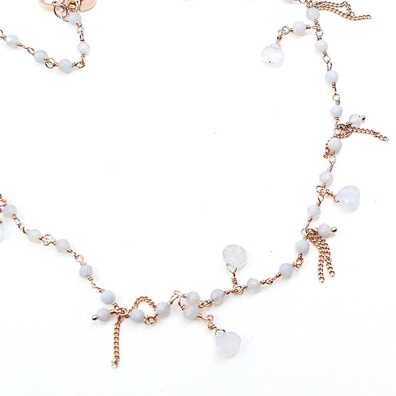 Elegant Chalcedony and Rose Gold  Necklace - Long