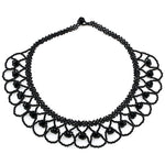 Hand Beaded Lace Collar Necklace - Black Beads