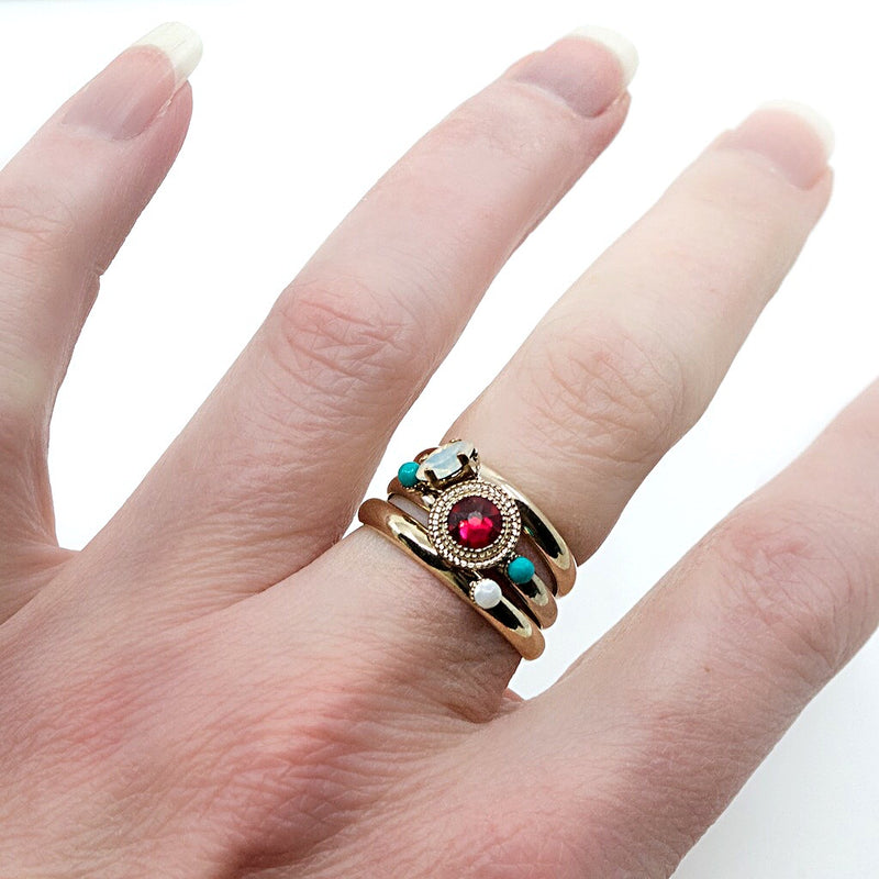 Stackable Garnet and Turquoise Rings by Satellite Paris