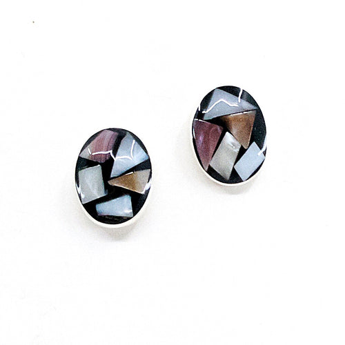 Mother of Pearl .925 Silver Post Earrings from Taxco, Mexico