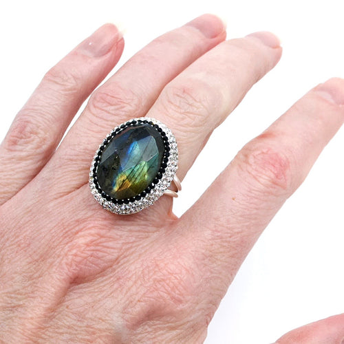 Sterling Silver Adjustable Labradorite Statement Ring