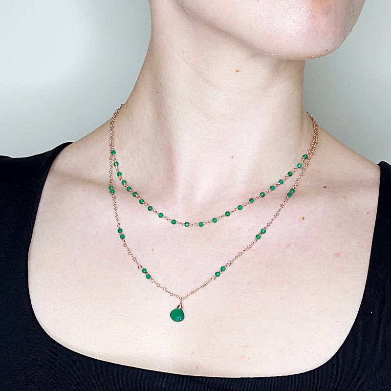 Double Strand Cascading Green Pendant Necklace