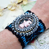 Blue Embroidered Frida Kahlo Image Mexican Cuff Bracelet