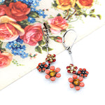 Red and Pink Drop Flower Earrings by Eric et Lydie