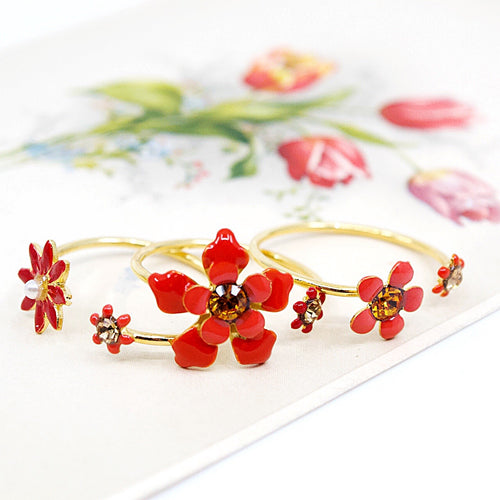 Scarlet and Gold Floral Stackable Ring Set by Eric et Lydie