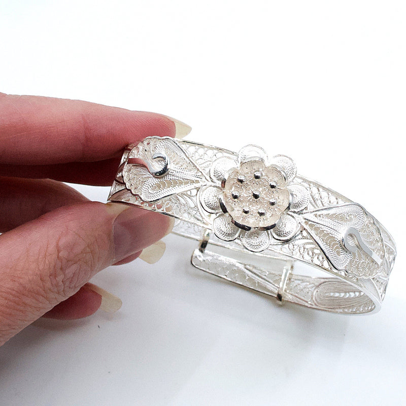 Blossom Sterling Silver Filigree Adjustable Bracelet