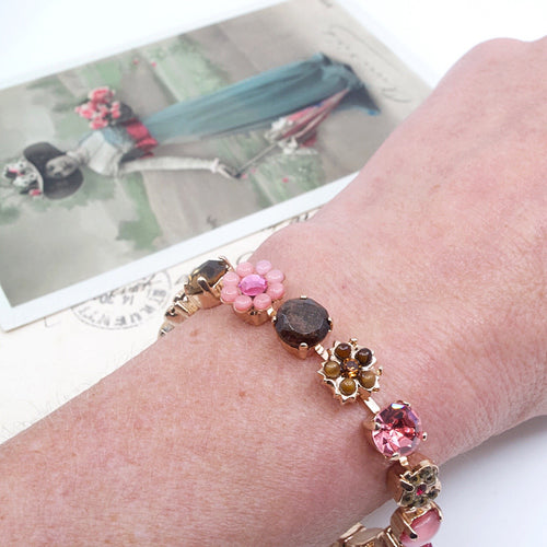Pink and Gold Semi-Precious Stone Floral Bracelet by AMARO