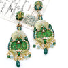 Green Floral Swarovski Crystal Hand Painted Drop Earrings by DUBLOS
