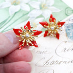 *LIMITED EDITION* Ginger Orange Five Leaf Sparkle Burst Flower Post Earrings by Eric et Lydie