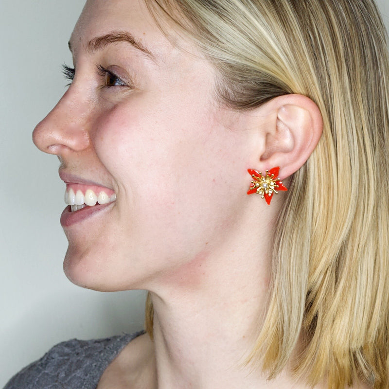 *LIMITED EDITION* Ginger Orange Five Leaf Sparkle Burst Flower Post Earrings by Eric et Lydie