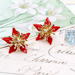 *LIMITED EDITION* Ginger Orange Five Leaf Sparkle Burst Flower Post Earrings by Eric et Lydie