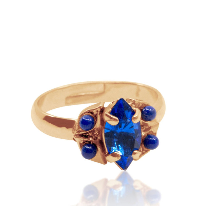 Chic Swarovski Blue and Rose Gold Adjustable Ring by AMARO